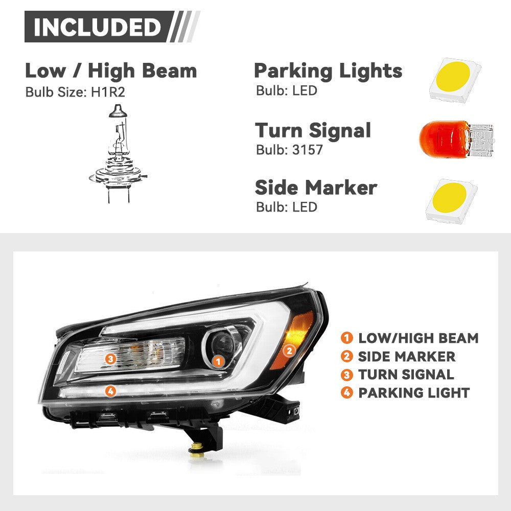Pair halogen projector headlight front angle for 2013-2016 GMC Acadia