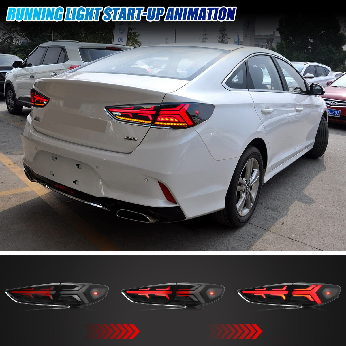 Running light start-up animation on the 2018-2019 Hyundai Sonata LED tail lights