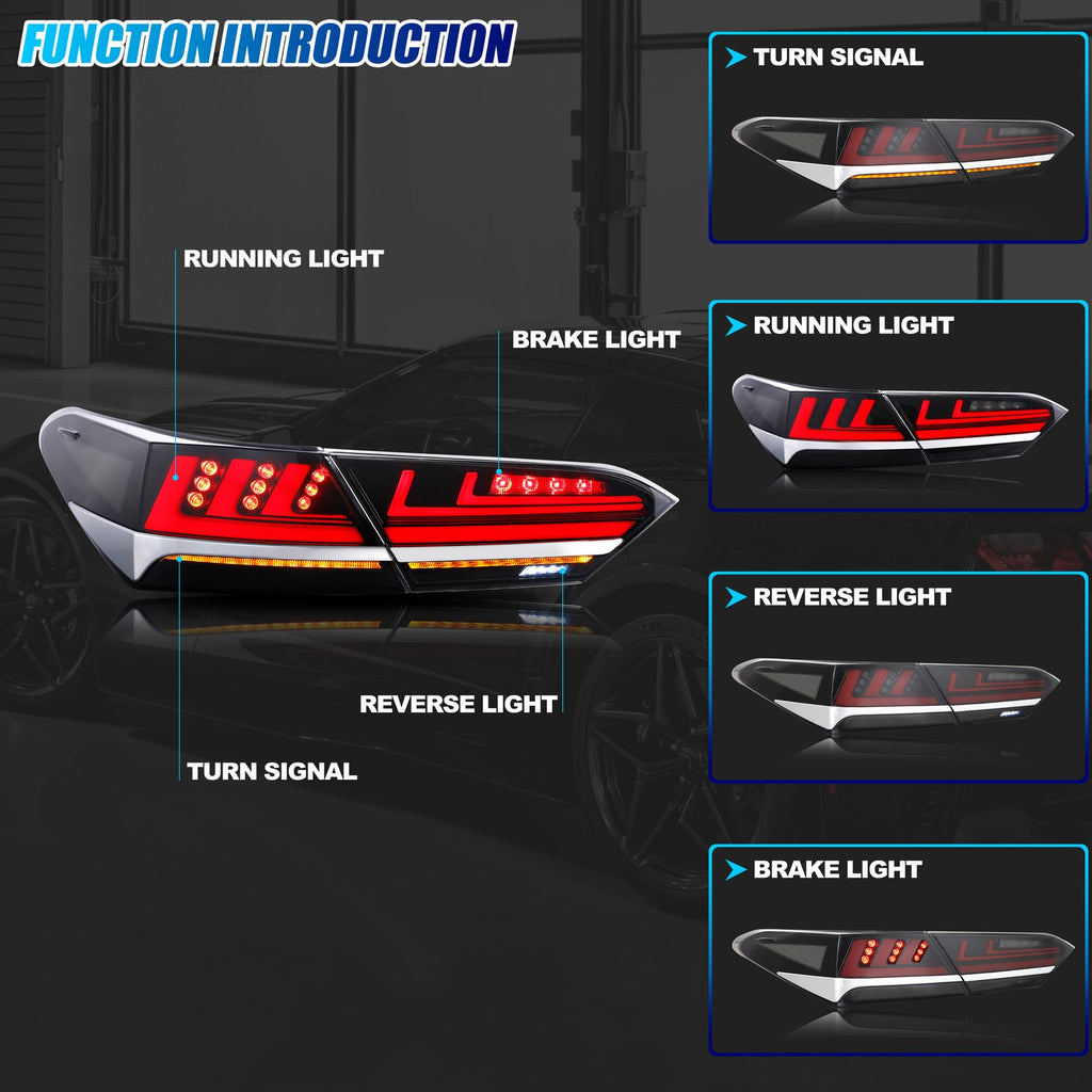 Running, brake, turn and reverse functions of the 2018-2023 Toyota Camry LED tail light
