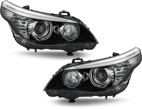Black HID Projector Headlights Pair w/ AFS & Angel Eyes for BMW 528i 535i 550i E60 E61 (2008-2010)