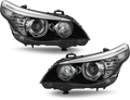 Black HID Projector Headlights Pair w/ AFS & Angel Eyes for BMW 528i 535i 550i E60 E61 (2008-2010)