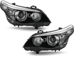 Black HID Projector Headlights Pair w/ AFS & Angel Eyes for BMW 528i 535i 550i E60 E61 (2008-2010)