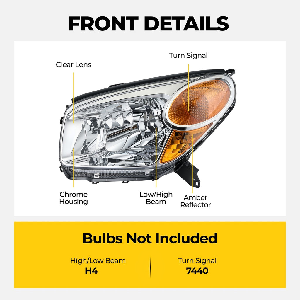Headlight bulb size diagram for 2004-2005 Toyota RAV4 Chrome Halogen headlights