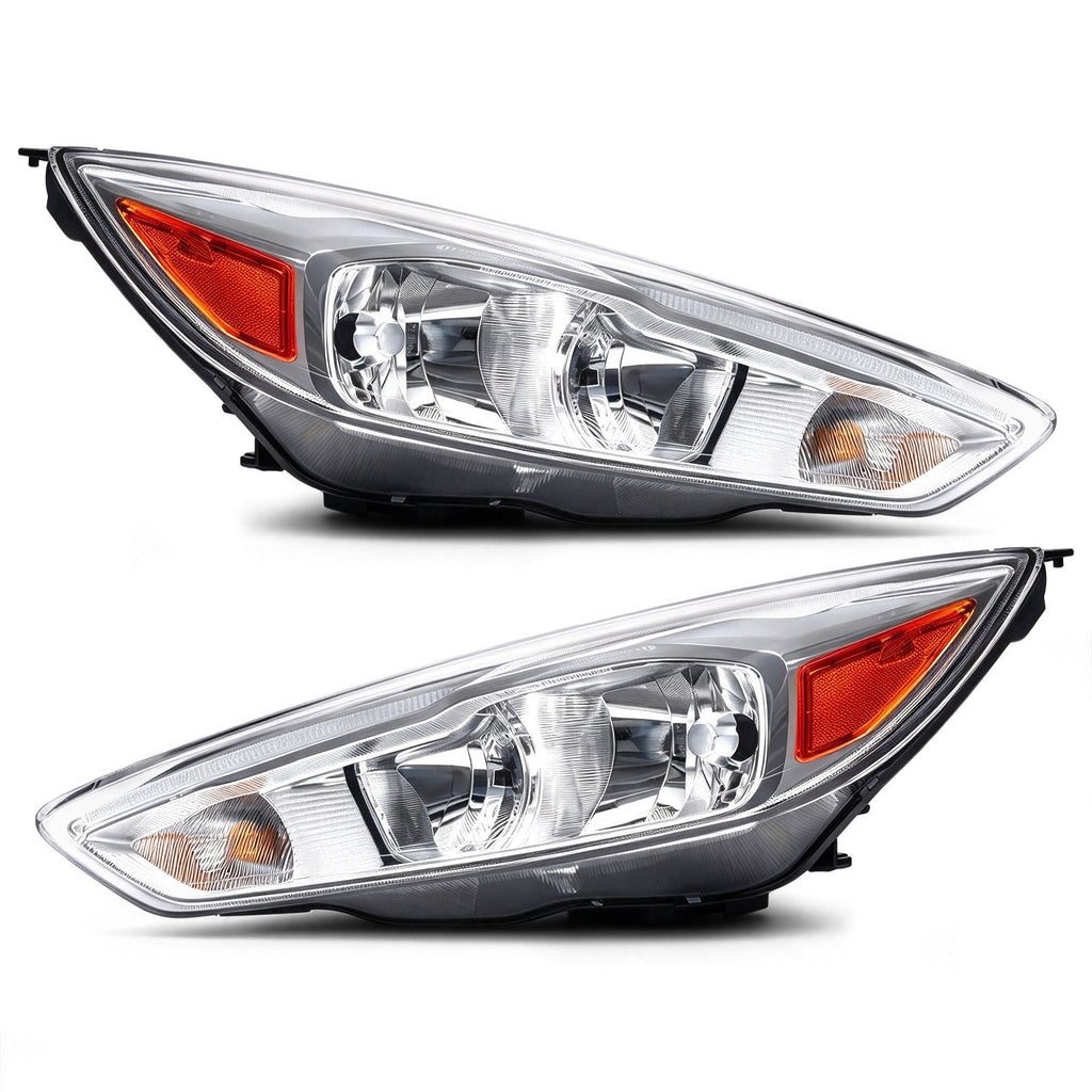 Chrome Halogen Headlights Pair w/ LED DRL for Ford Focus (2015-2018)
