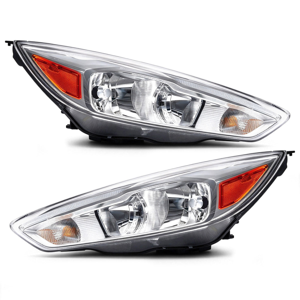 Chrome Halogen Headlights Pair w/ LED DRL for Ford Focus (2015-2018)
