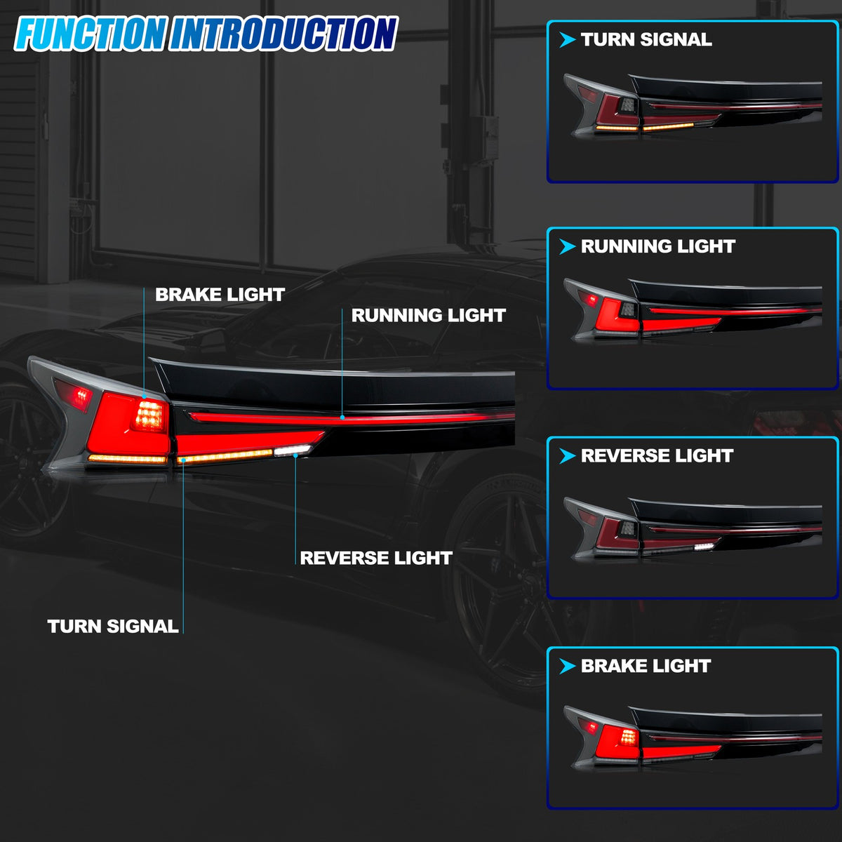 Running, brake, turn and reverse functions of the 2015-2021 Lexus NX200t / NX300 / NX300h LED tail light