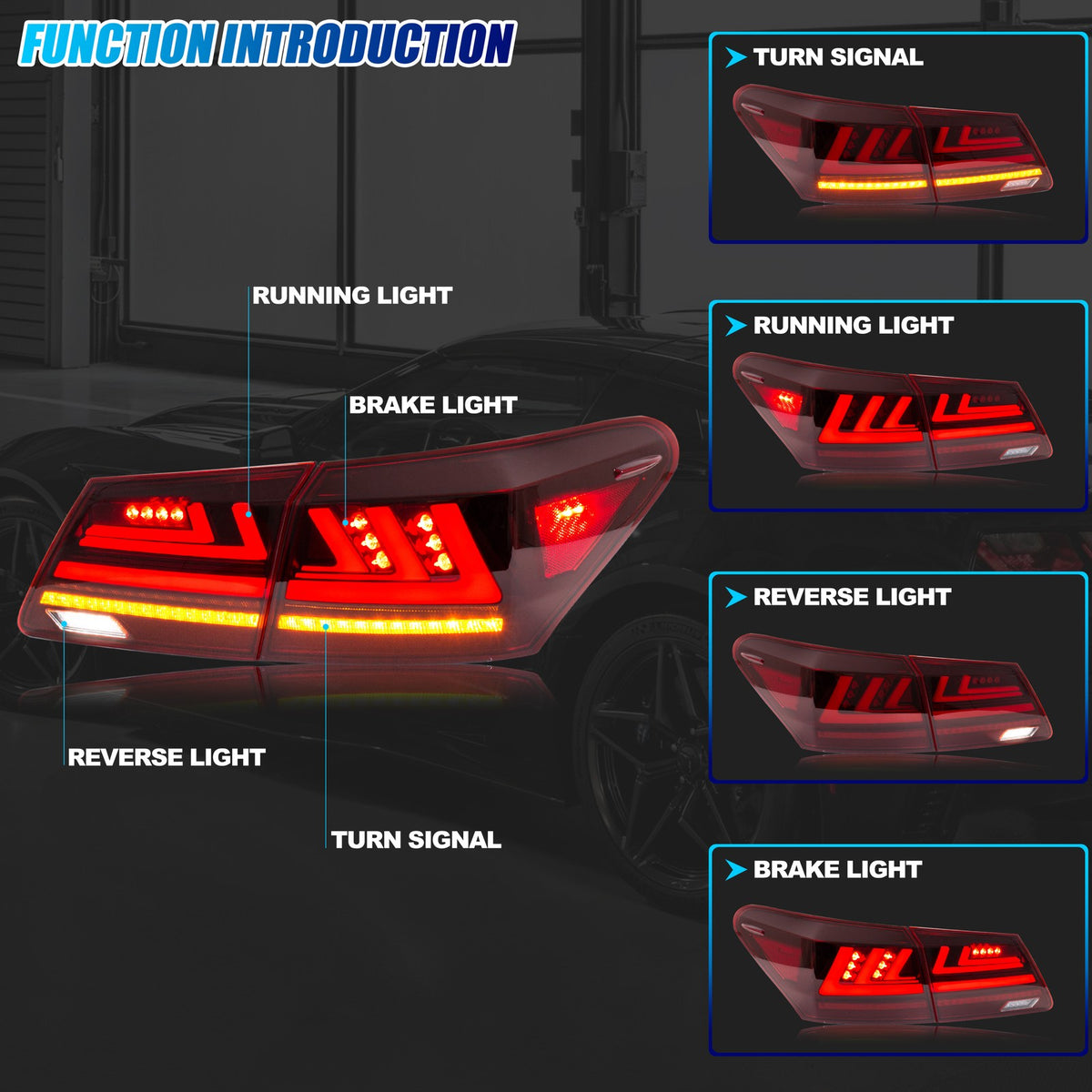 Running, brake, turn and reverse functions of the 2007-2012 Lexus ES350 LED tail light