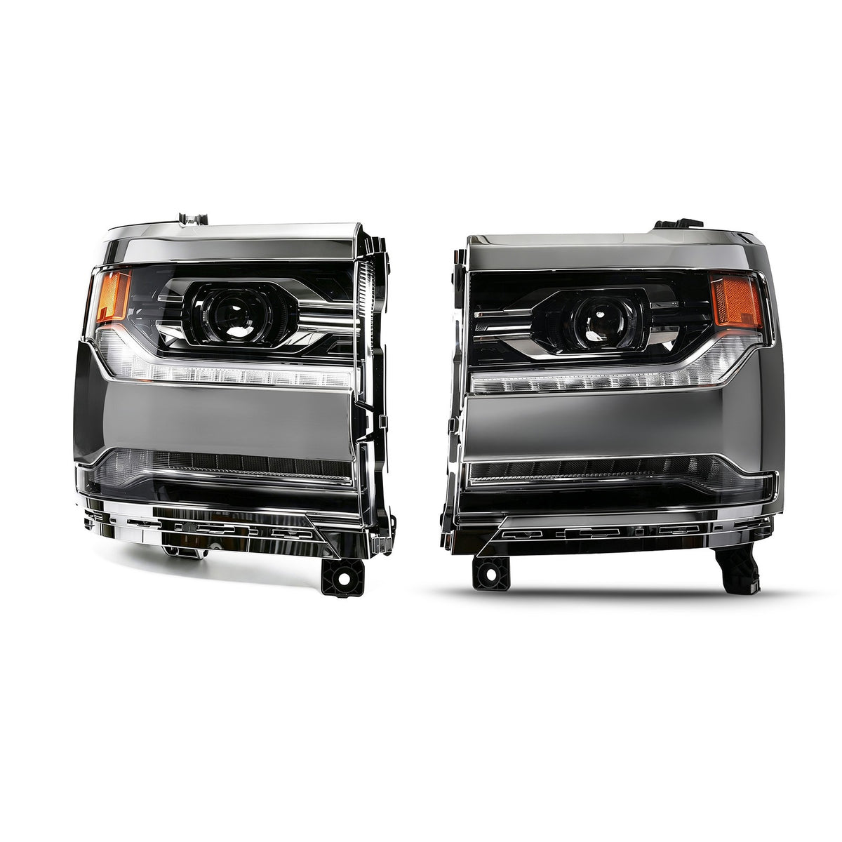 Chrome LED Headlights Pair w/ LED Module for Chevy Silverado 1500 (2016-2018) & 2019 LD