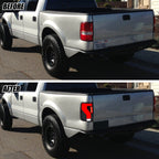 Before and after: factory vs black LED tail lights on a 2004-2008 Ford F-150 Styleside