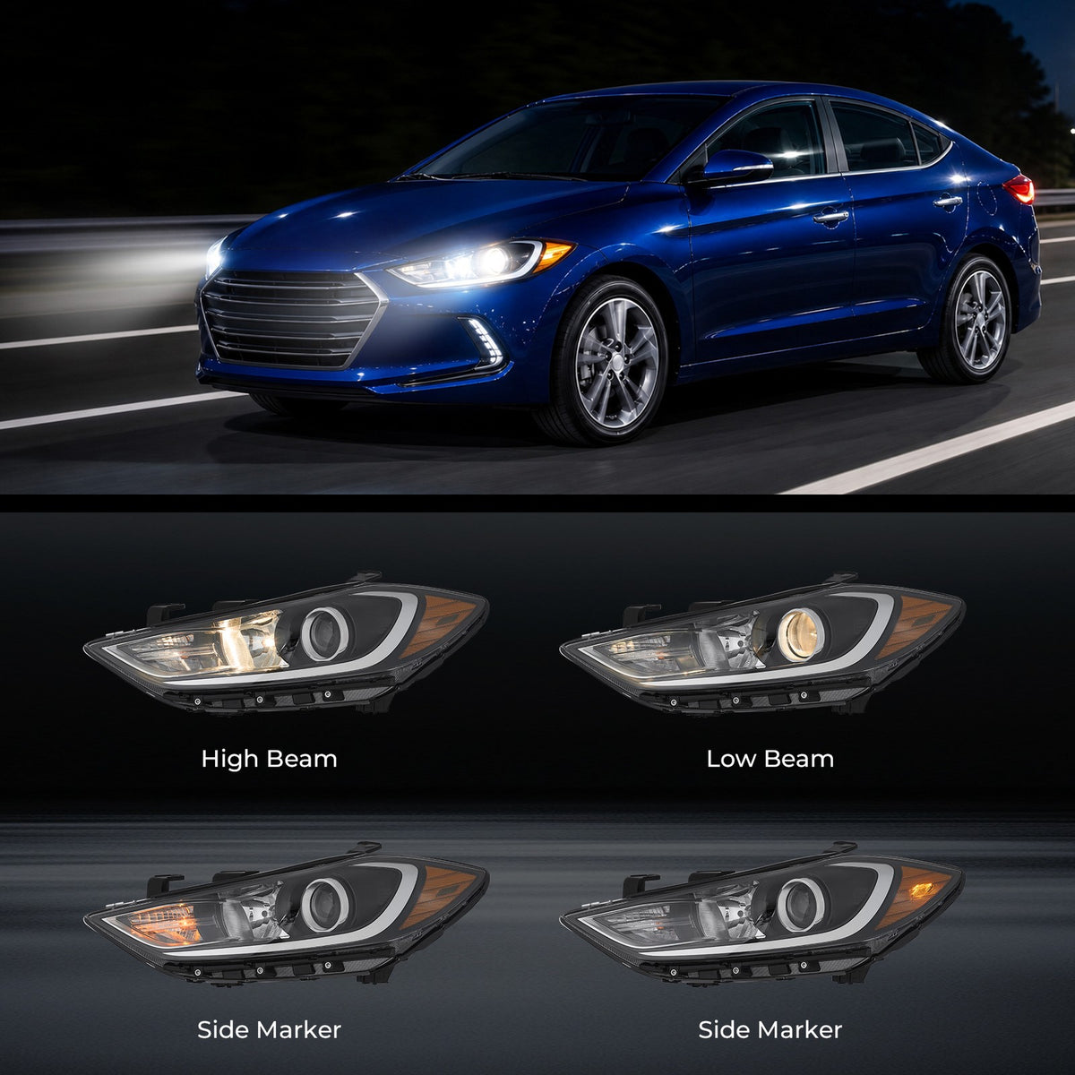 Black Projector Halogen headlight features and specifications for 2017-2018 Hyundai Elantra
