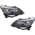 Black Halogen Angel Eye Headlights Pair for BMW 5 Series E60 E61 (2004-2010)