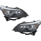 Black Halogen Angel Eye Headlights Pair for BMW 5 Series E60 E61 (2004-2010)