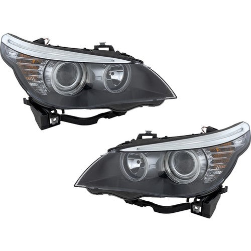 Black Halogen Angel Eye Headlights Pair for BMW 5 Series E60 E61 (2004-2010)