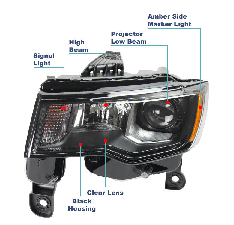 Right halogen projector headlight side angle for 2017-2021 Jeep Grand Cherokee
