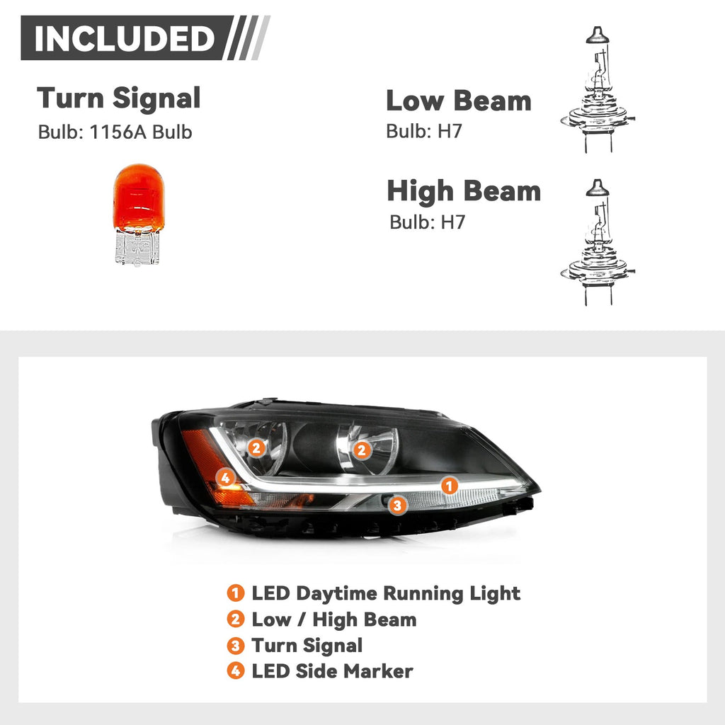Pair halogen headlight front angle for 2017-2018 VW Jetta