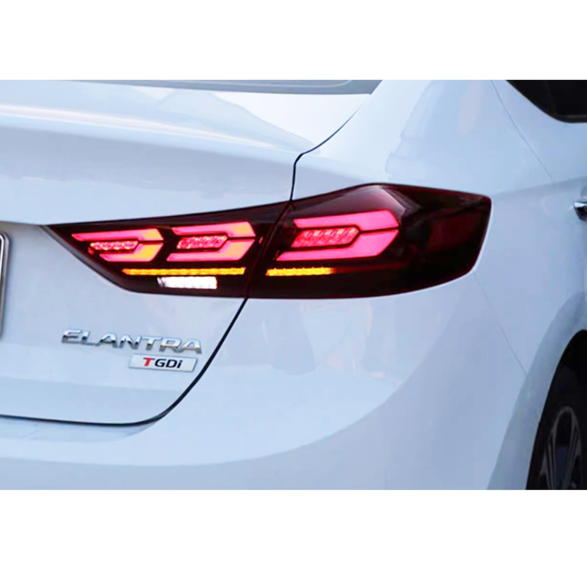 2017-2018 Hyundai Elantra Sedan with red sequential LED tail lights installed