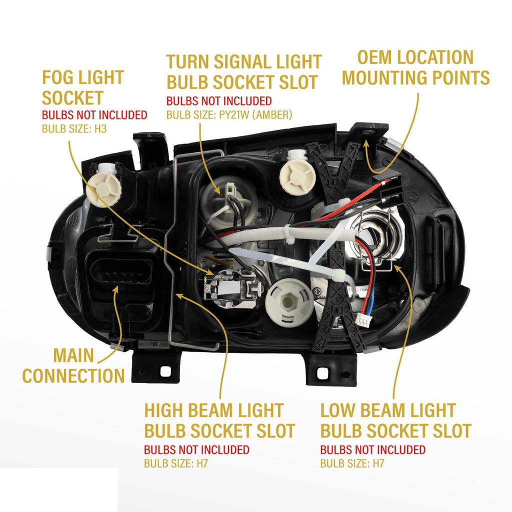 Back of the headlight with bulb slots