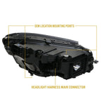 Back of the headlight with mounting points and main connector