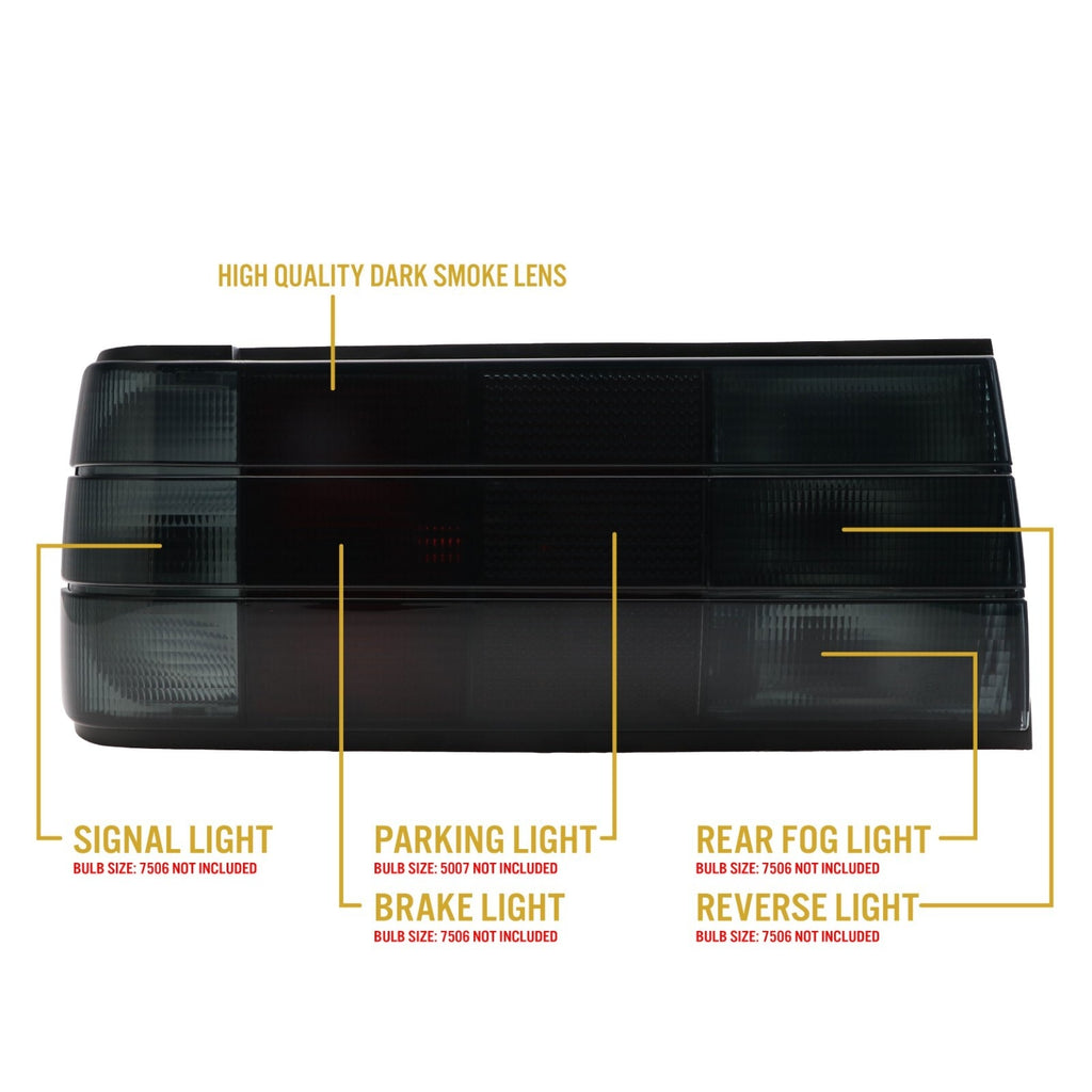 E30 smoke tail light functions: signal, parking, brake, reverse and rear fog