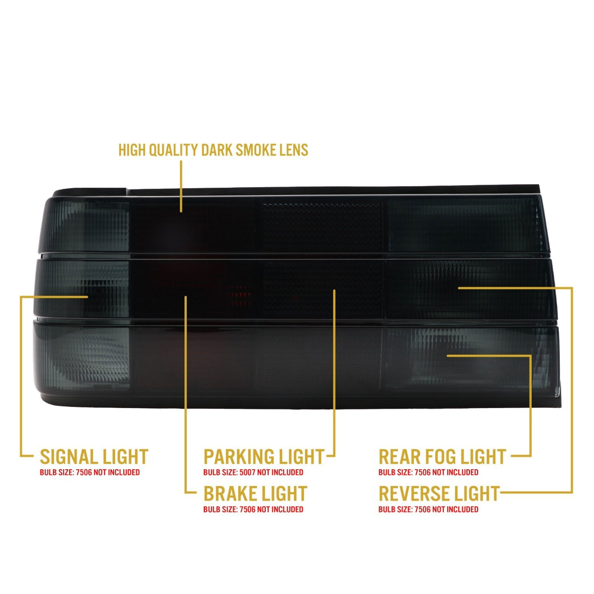 E30 smoke tail light functions: signal, parking, brake, reverse and rear fog