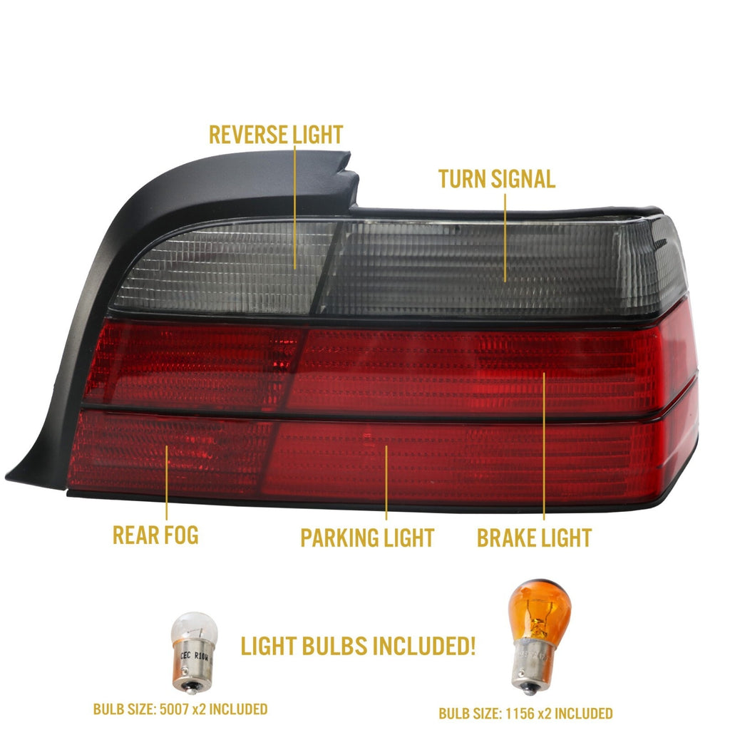 Red/smoke tail light functions with included bulbs