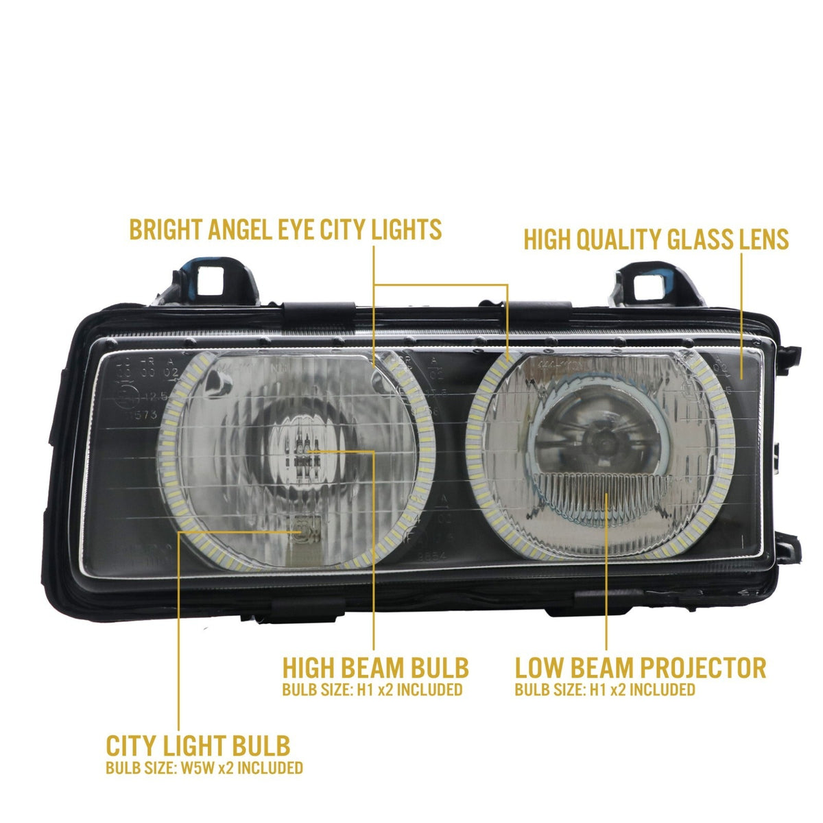 Function callout: angel eyes, high beam, low beam projector and city light