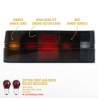 Smoke lens with amber and red inner lenses, 1156 red bulbs included