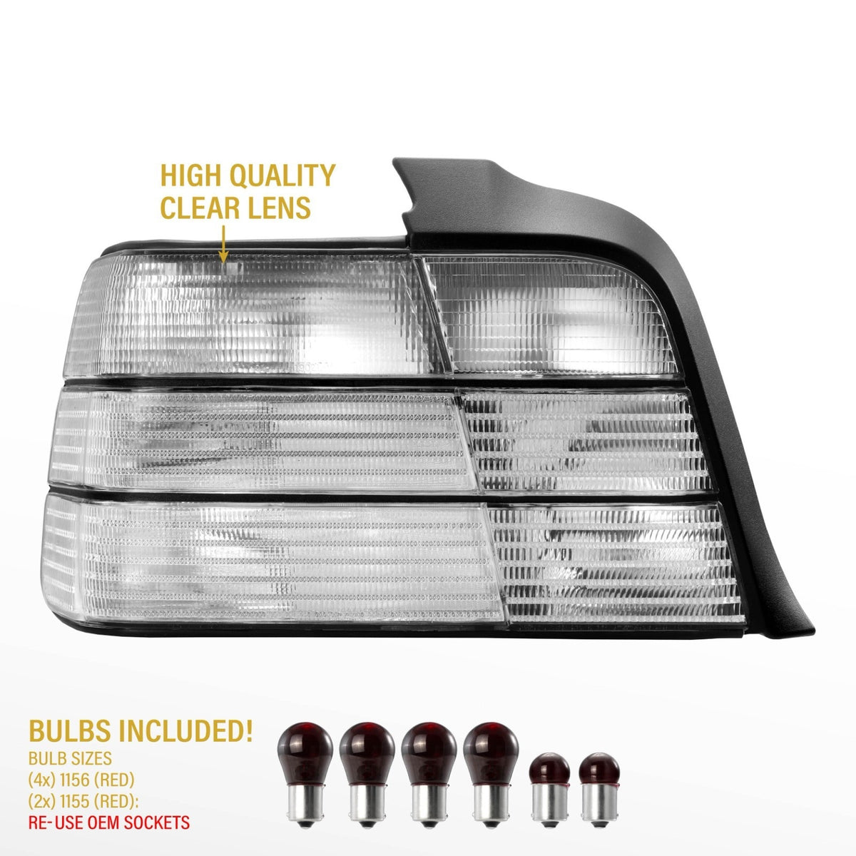 High quality clear lens with included red bulbs
