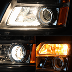 Passenger side Chrome Halogen Projector headlight close-up for 2010-2015 GMC Terrain SL SLE SLT