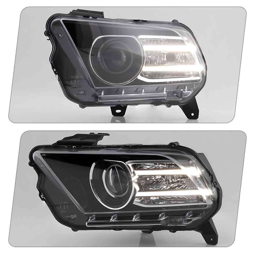 Black HID Projector Headlights Pair w/ LED DRL for Ford Mustang HID (2013-2014)