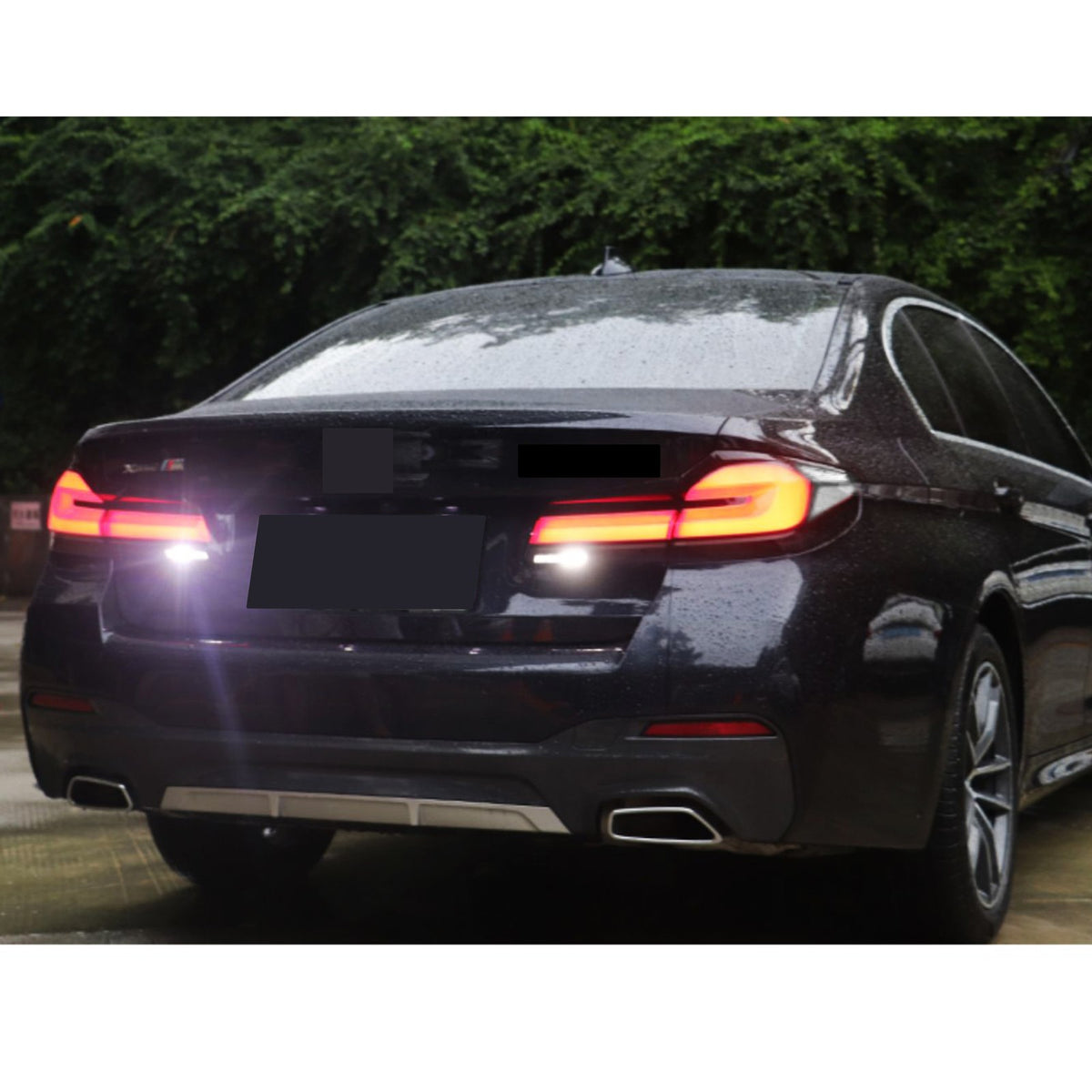 Another view of the LED tail lights installed on a 2017-2020 BMW 5 Series G30 / M5 F90