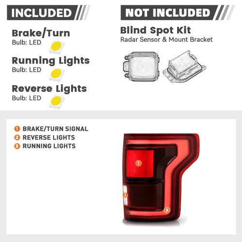 dark red LED tail light view 5 for Ford F-150 Raptor with BLIS (2017-2019)