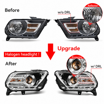 Before and after diagram for 2010-2014 Ford Mustang headlights