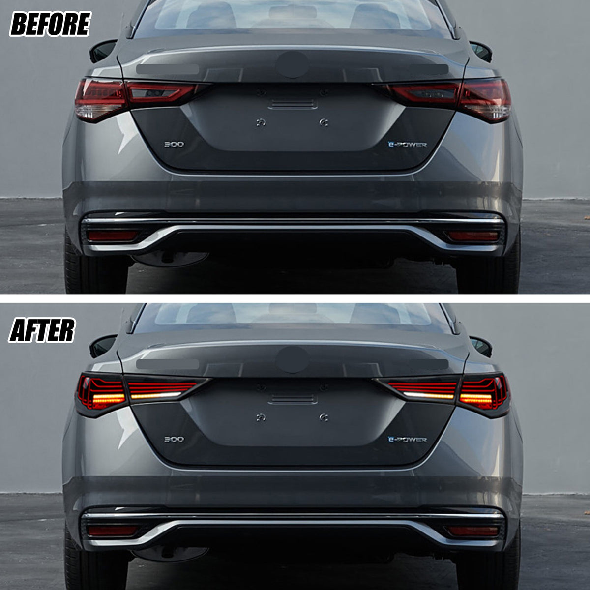 Before and after: factory vs LED tail lights on a 2020-2025 Nissan Sentra
