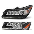 Passenger side Black Full LED Jewel Eye headlight close-up for 2014-2016 Acura MDX