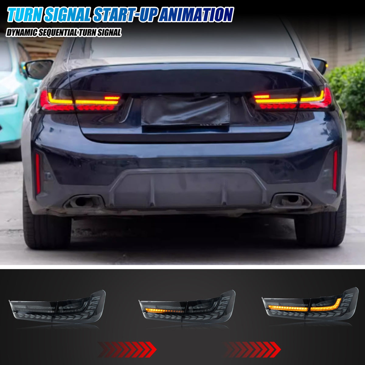 Sequential LED turn signal on the 2019-2025 BMW 3 Series G20 / M3 G80 tail light