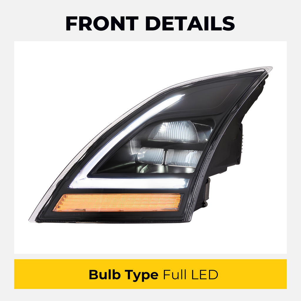 Headlight bulb size diagram for 2018-2024 Volvo VNL VNR Black Full LED headlights