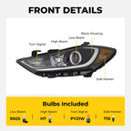 Headlight bulb size diagram for 2017-2018 Hyundai Elantra Black Projector Halogen headlights