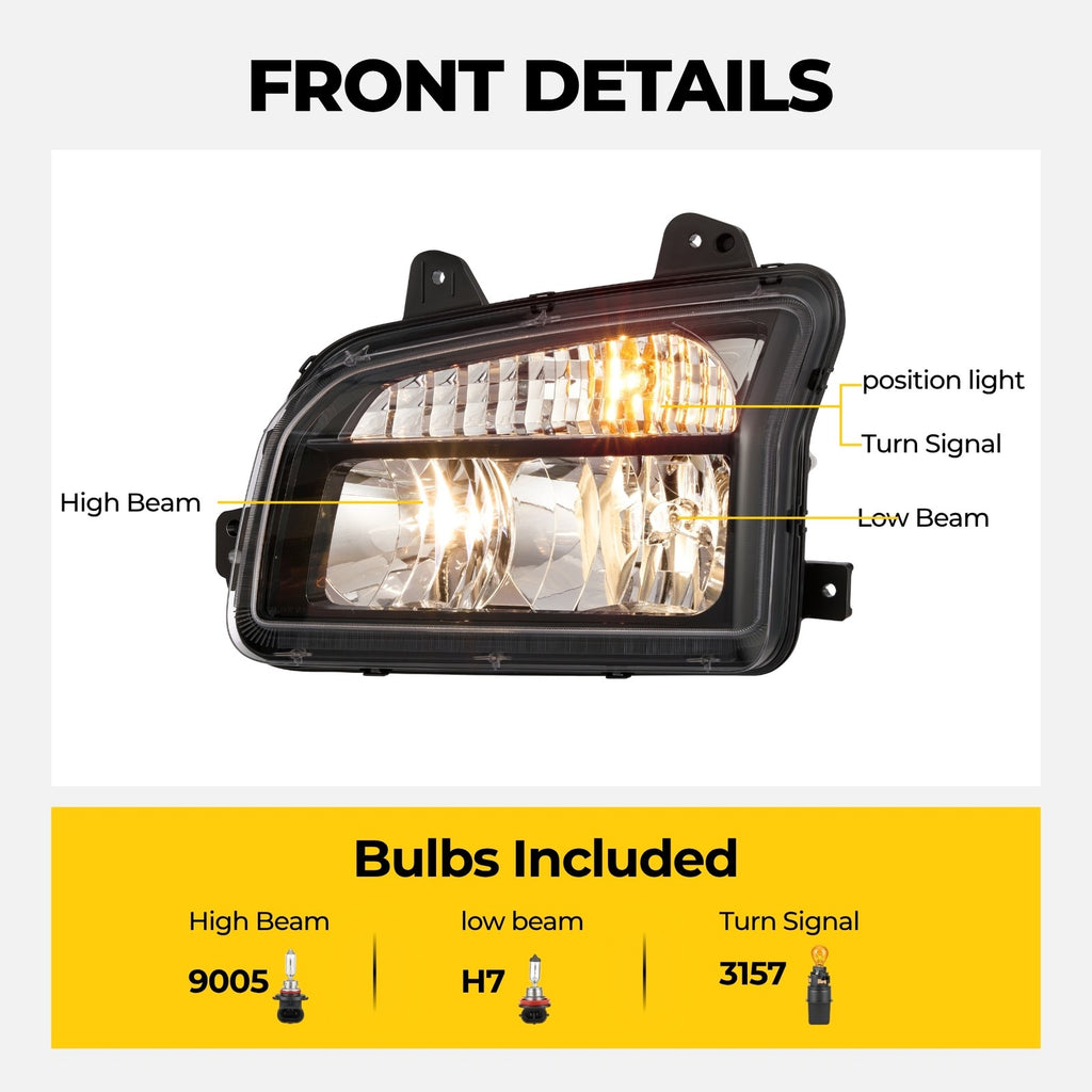 Headlight bulb size diagram for 2014-2023 Kenworth T880 Black Halogen headlights