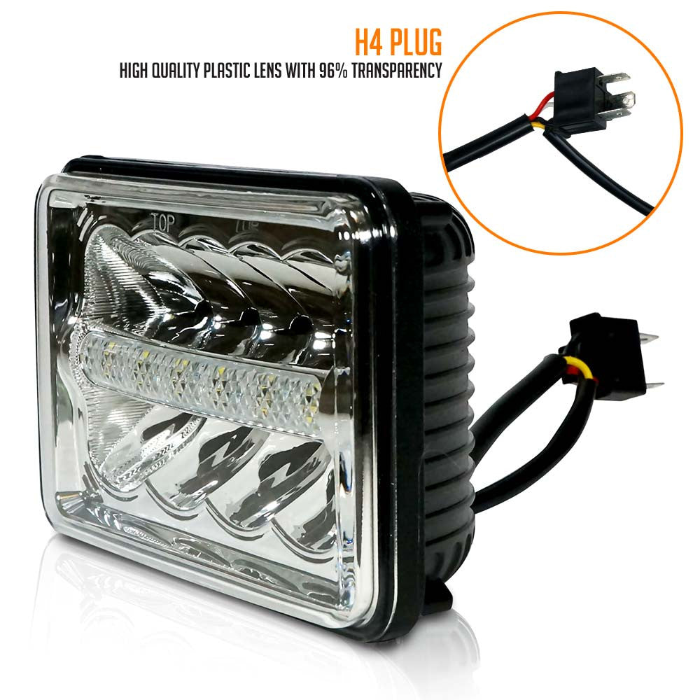 4x6 LED Reflector w/DRL Headlights Chrome Set Lighting