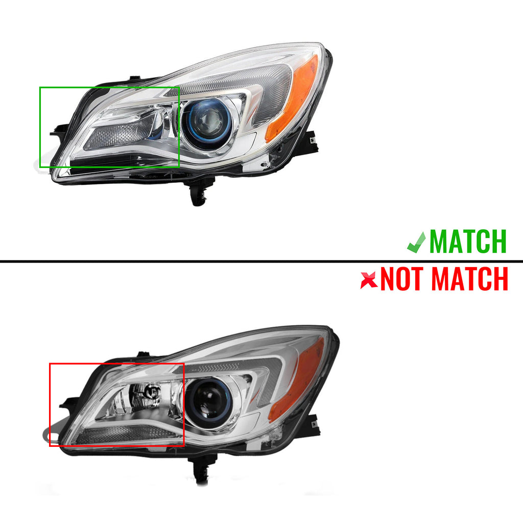 Style match diagram for 2014-2017 Buick Regal headlights