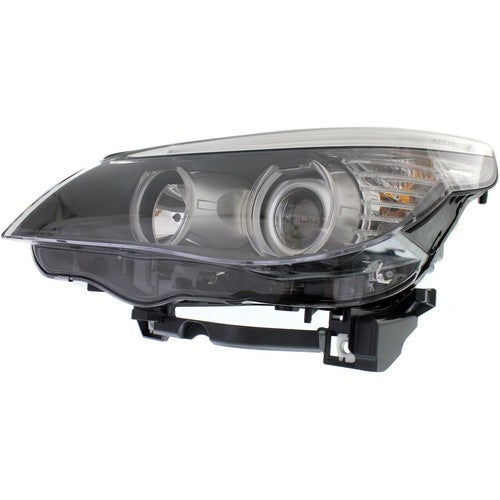 Driver side Black Halogen Angel Eye headlight close-up for 2004-2010 BMW 5 Series E60 E61