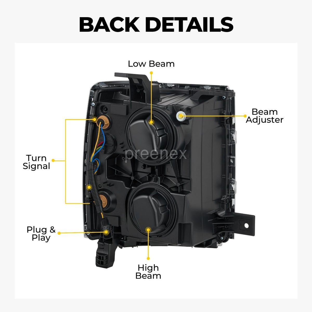 Black Projector Halogen headlight features and specifications for 2014-2015 Chevrolet Silverado 1500