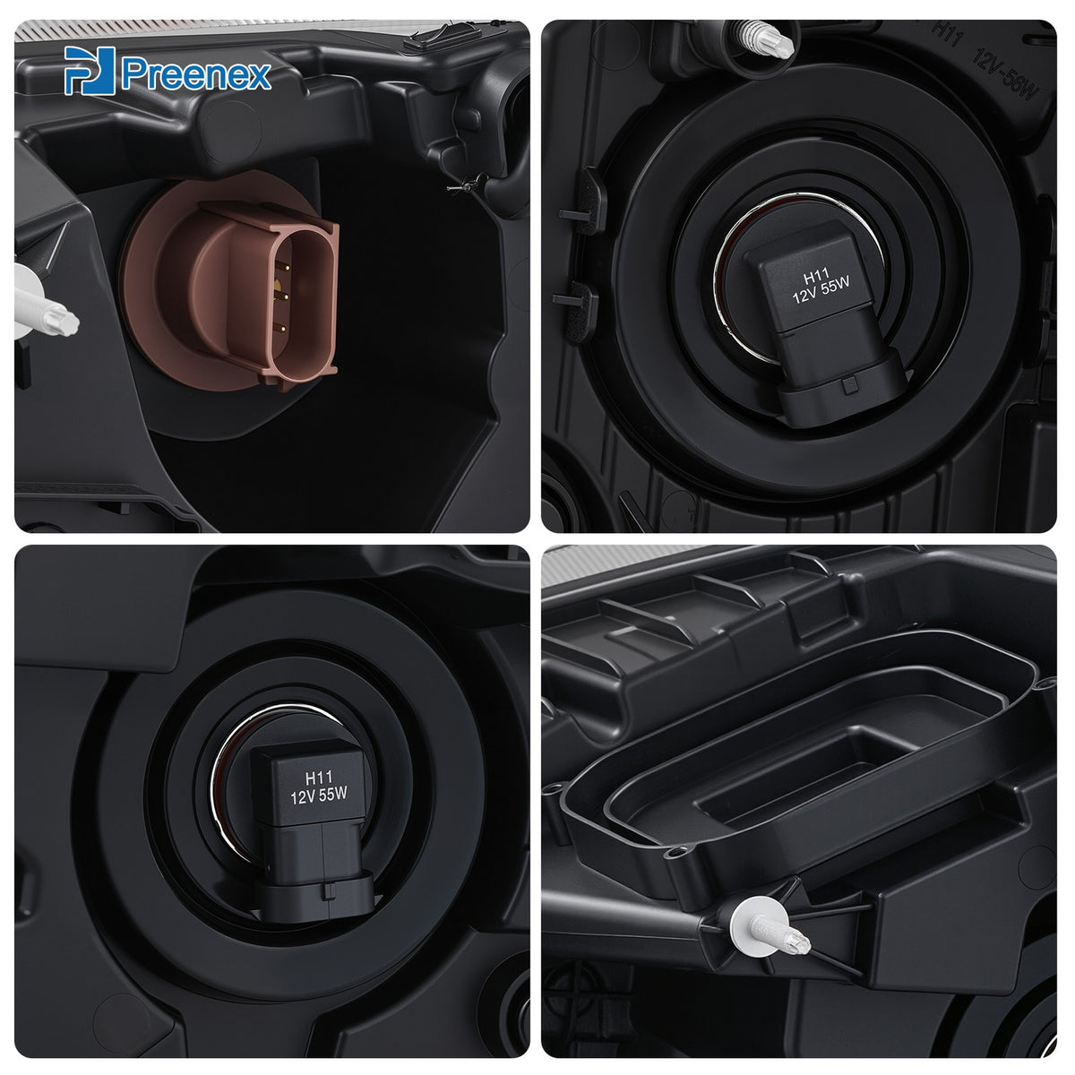 Driver side Black Halogen headlight close-up for 2018-2024 Freightliner Cascadia
