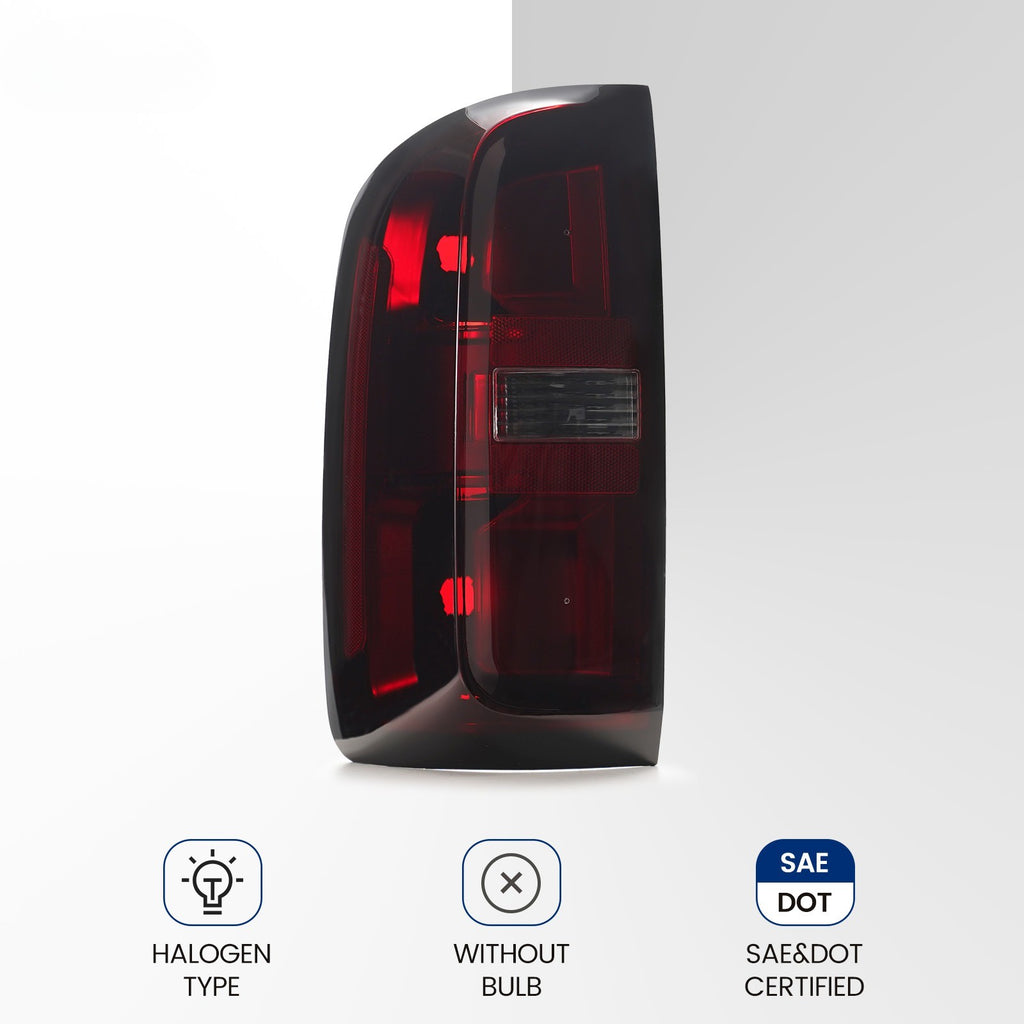 Smoked tail light features halogen bulb type SAE DOT for 2015-2022 Chevy Colorado