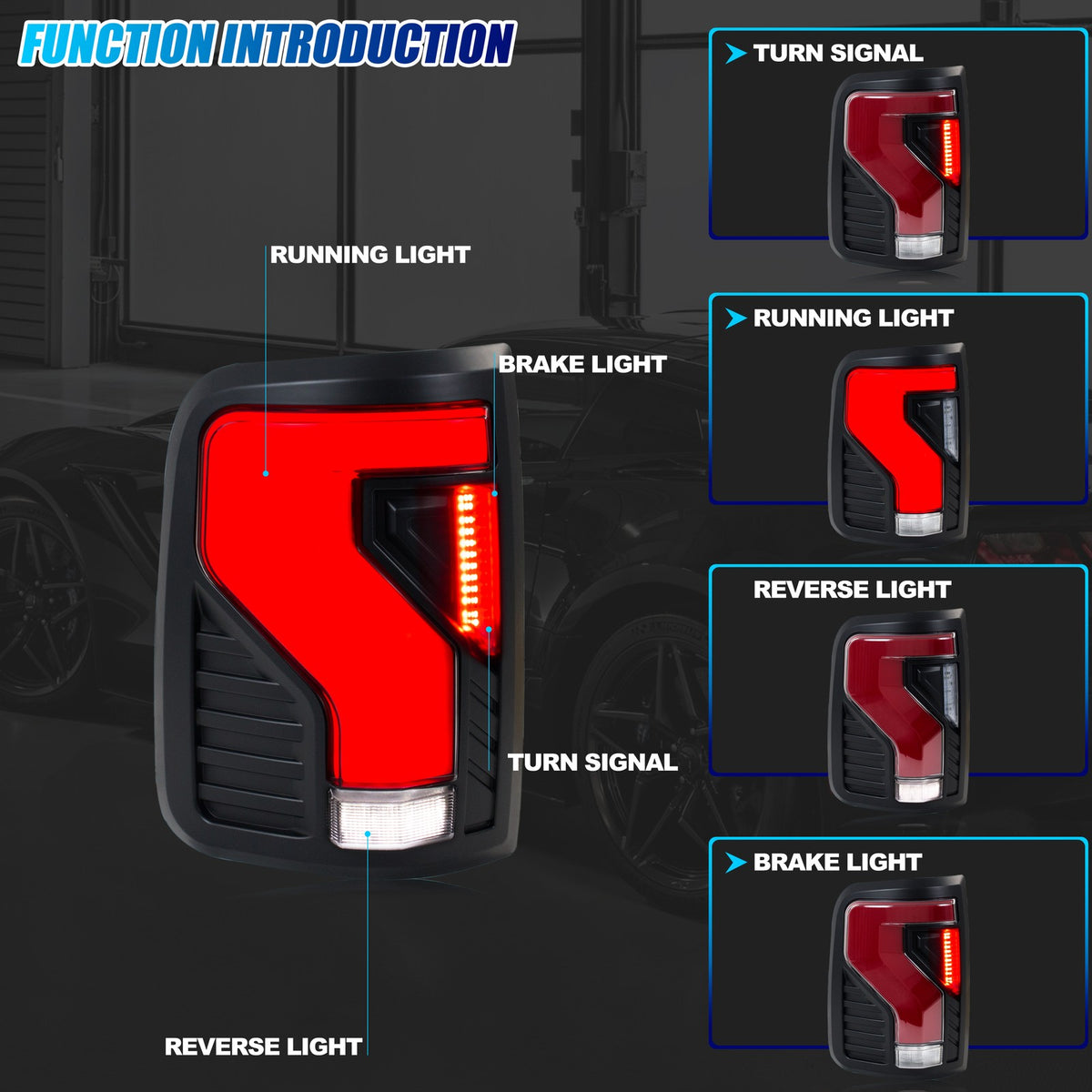Running, brake, turn and reverse functions of the 2004-2008 Ford F-150 Styleside LED tail light