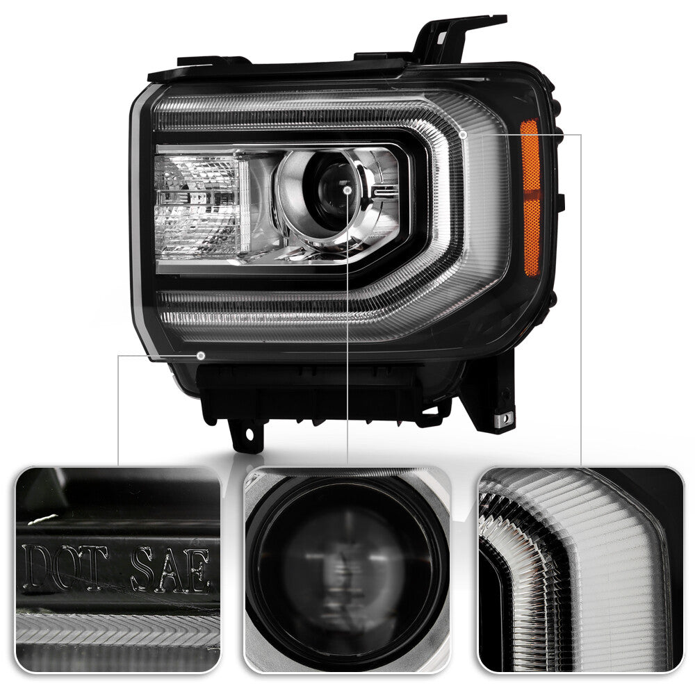 Left HID headlight lens close-up for 2016-2018 GMC Sierra 1500