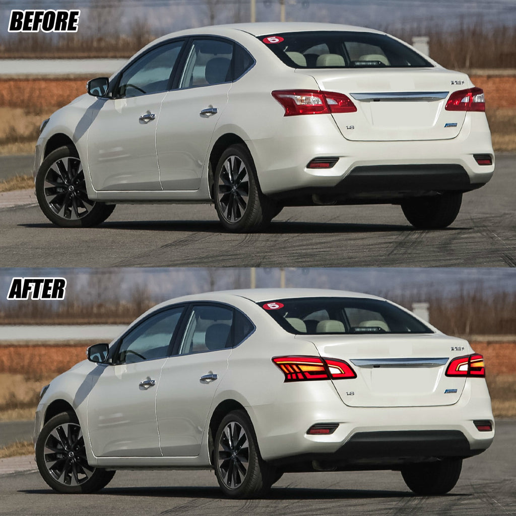 Before and after: factory vs LED tail lights on a 2013-2019 Nissan Sentra