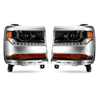 Chrome HID Projector Headlights Pair w/ LED DRL for Chevy Silverado 1500 (2016-2018)