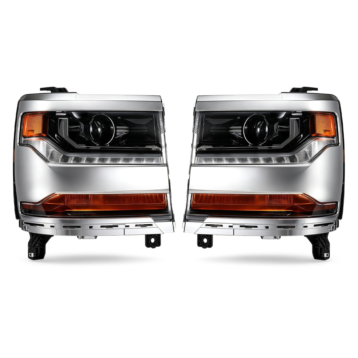 Chrome HID Projector Headlights Pair w/ LED DRL for Chevy Silverado 1500 (2016-2018)